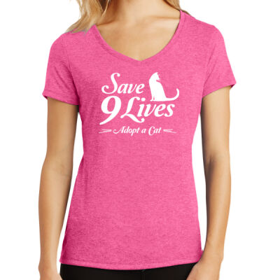 Save 9 Lives Ladies V-Neck Tri-Blend T-shirt Thumbnail