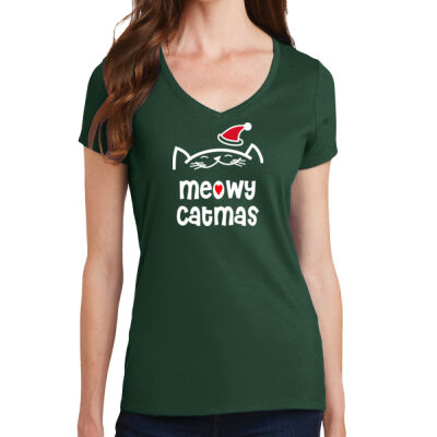 Meowy Catmas Ladies V-neck T-shirt Thumbnail