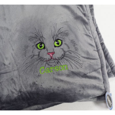 Embroidered Cat Fleece Blanket with Name Thumbnail